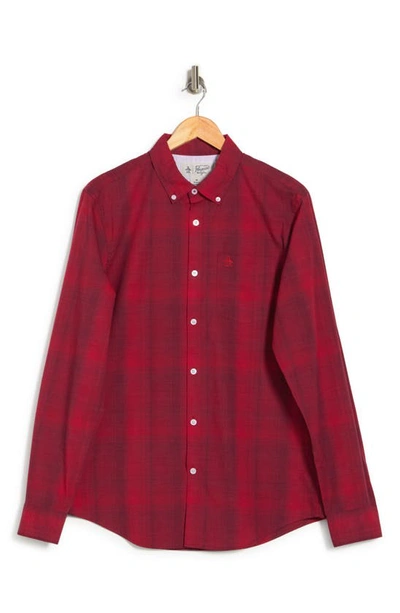 Shop Original Penguin Plaid Long Sleeve Button-down Shirt In Scarlet Sage