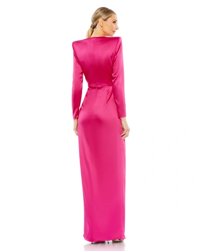 Shop Ieena For Mac Duggal Long Sleeve Structured Bow Draped Gown In Magenta