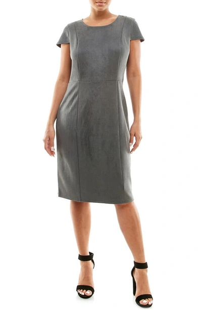 Shop Nina Leonard Jewel Neck Cap Sleeve Dress In Smoke