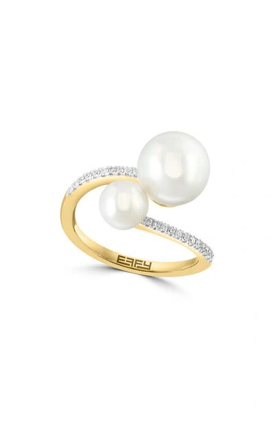 Shop Effy 14k Yellow Gold Diamond & Freshwater Pearl Crossover Ring In White