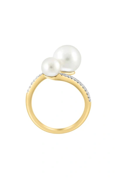 Shop Effy 14k Yellow Gold Diamond & Freshwater Pearl Crossover Ring In White