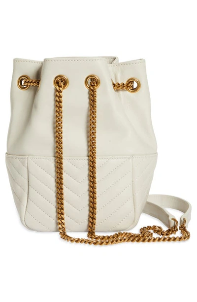 Shop Saint Laurent Mini Joy Matelassé Leather Bucket Bag In Crema Soft