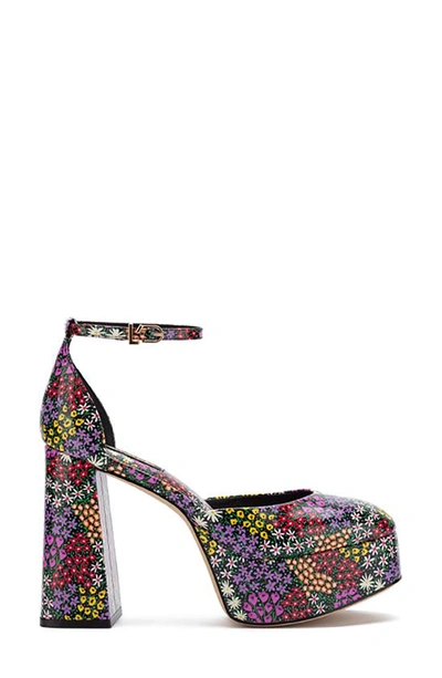 Shop Larroude Ari Ankle Strap Platform Pump In Black Flowers