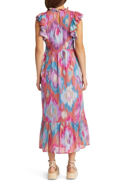 Shop Banjanan Hannah Watercolor Print Ruffle Midi Dress In Amber Multi