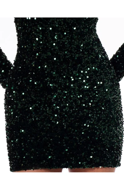 Shop Helsi Milena Sequin Padded Shoulder Long Sleeve Minidress In Forest Green