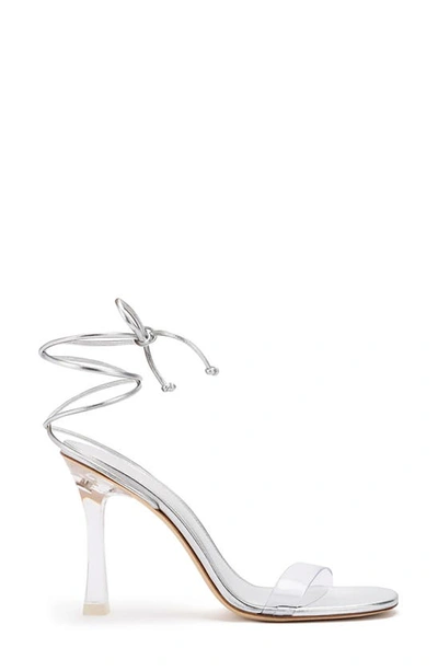 Shop Larroude Gloria Ankle Tie Sandal In Silver