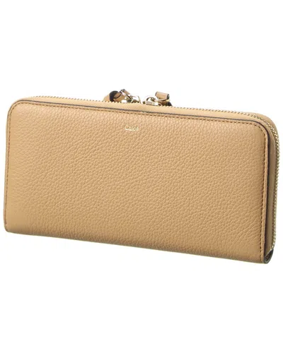 Shop Chloé Chloe Alphabet Leather Continental Wallet In Beige