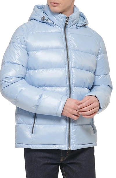 Shop Guess Hooded Solid Puffer Jacket In Powder Blue