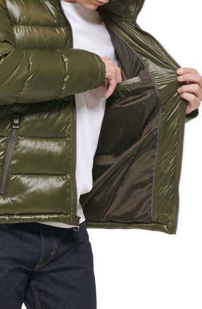 Shop Guess Hooded Solid Puffer Jacket In Army Green