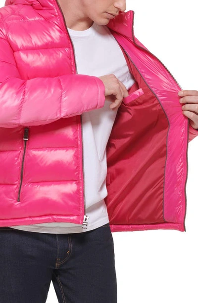 Shop Guess Hooded Solid Puffer Jacket In Punch