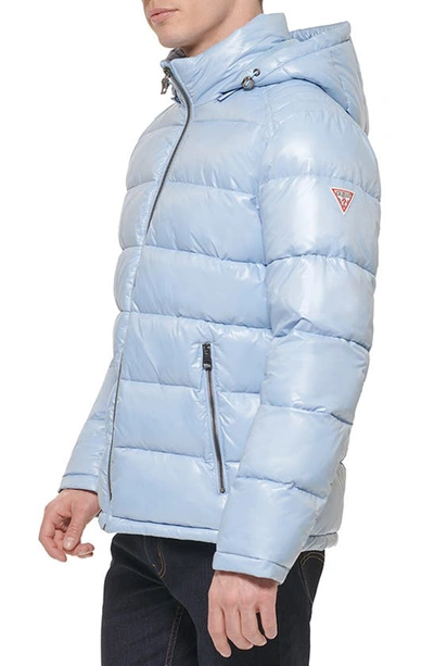 Shop Guess Hooded Solid Puffer Jacket In Powder Blue