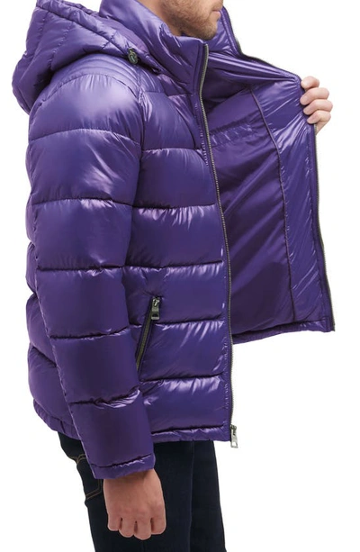 Guess Hooded Solid Puffer Jacket In Purple ModeSens