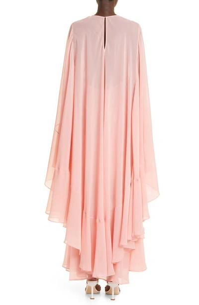 Shop St John Ruffle Long Sleeve Silk Georgette Gown In Pink