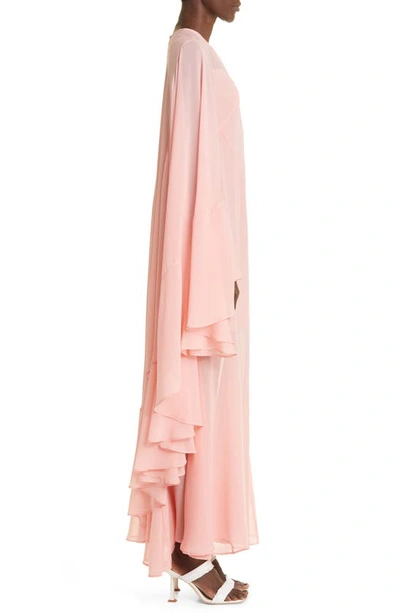 Shop St John Ruffle Long Sleeve Silk Georgette Gown In Pink