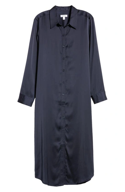 Shop Nordstrom Long Sleeve Satin Midi Shirtdress In Navy Night