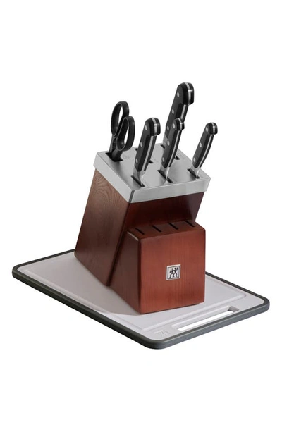 Shop Zwilling Pro 7-piece Self-sharpening Knife Block & Cutting Board Set In Brown