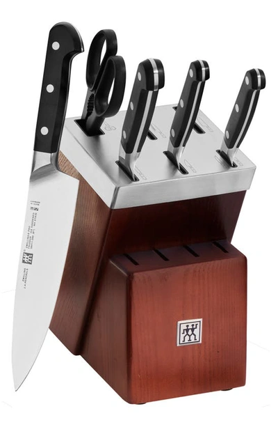 Shop Zwilling Pro 7-piece Self-sharpening Knife Block & Cutting Board Set In Brown