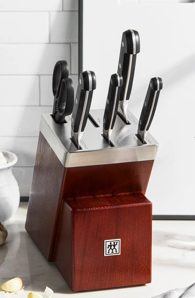 Shop Zwilling Pro 7-piece Self-sharpening Knife Block & Cutting Board Set In Brown