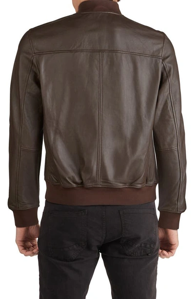 Shop Cole Haan Bonded Leather Bomber Jacket In Java