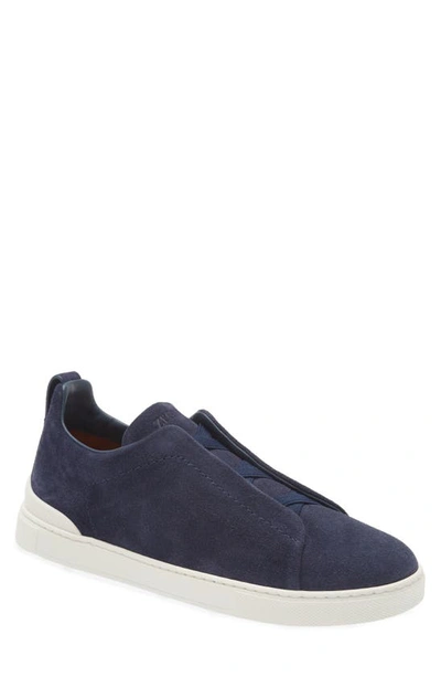 Zegna Triple Stitch Suede Slip-on Sneaker In Quartz Blue