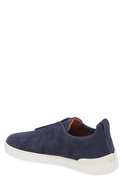 Zegna Triple Stitch Suede Slip-on Sneaker In Quartz Blue
