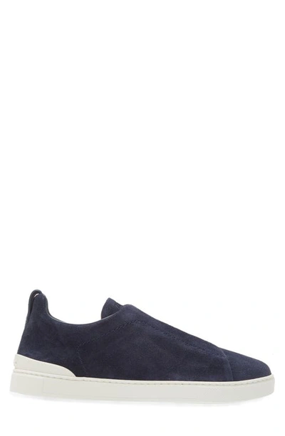 Zegna Triple Stitch Suede Slip-on Sneaker In Quartz Blue