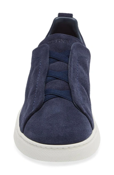 Zegna Triple Stitch Suede Slip-on Sneaker In Quartz Blue