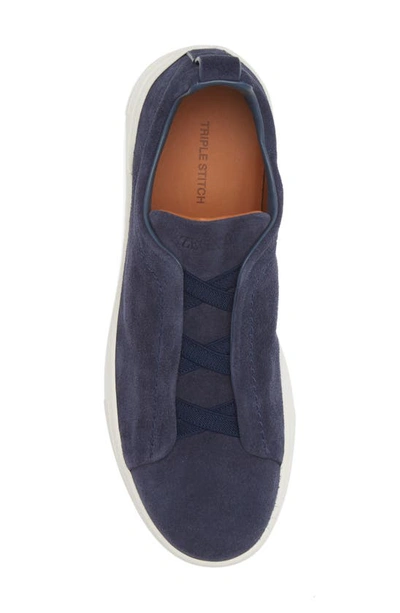 Zegna Triple Stitch Suede Slip-on Sneaker In Quartz Blue