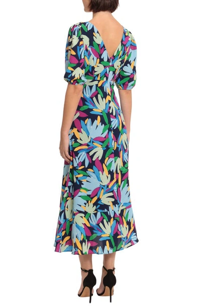 Shop Donna Morgan For Maggy Floral Puff Sleeve Maxi Dress In Navy/ Light Blue