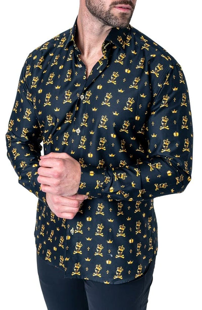 Shop Maceoo Fibonacci Regular Fit Kingskull Black Button-up Shirt