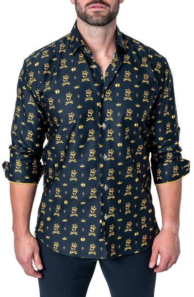 Shop Maceoo Fibonacci Regular Fit Kingskull Black Button-up Shirt