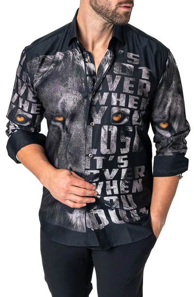 Shop Maceoo Fibonacci Mentality Regular Fit Cotton Button-up Shirt In Black
