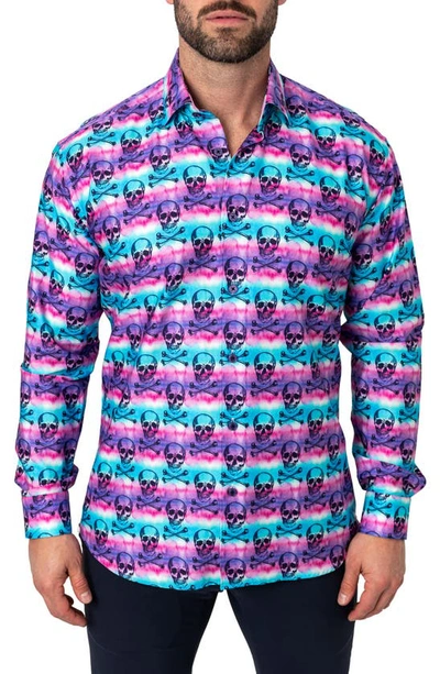 Shop Maceoo Fibonacci Regular Fit Skulldye Purple Button-up Shirt