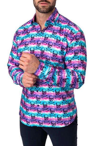 Shop Maceoo Fibonacci Regular Fit Skulldye Purple Button-up Shirt