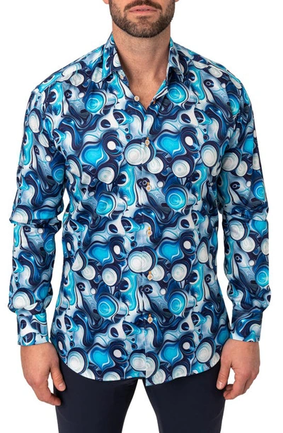 Shop Maceoo Fibonacci Regular Fit Bubbleout Blue Button-up Shirt