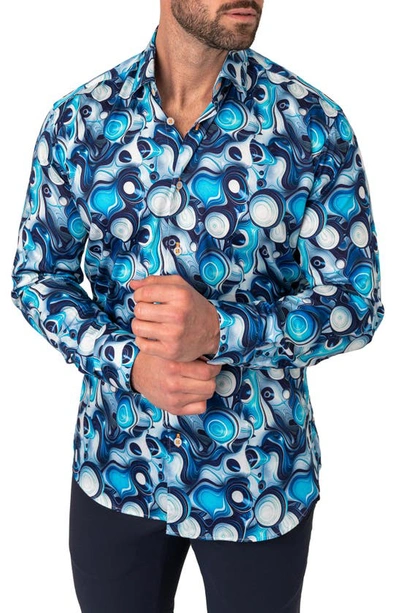 Shop Maceoo Fibonacci Regular Fit Bubbleout Blue Button-up Shirt