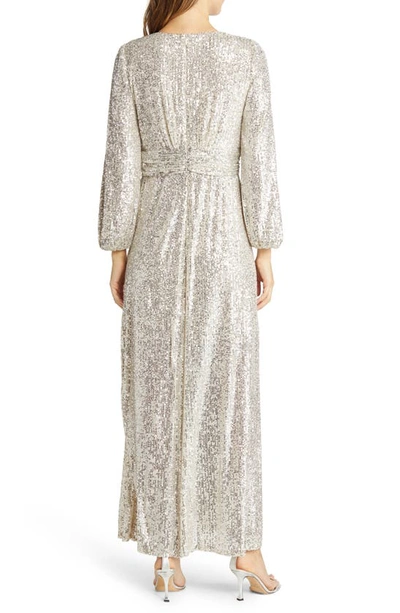 Pisarro Nights Sequin Long Sleeve A-line Gown In Jbs Silver
