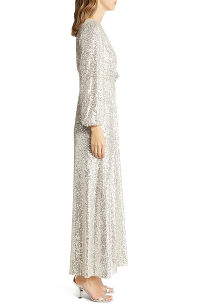 Pisarro Nights Sequin Long Sleeve A-line Gown In Jbs Silver