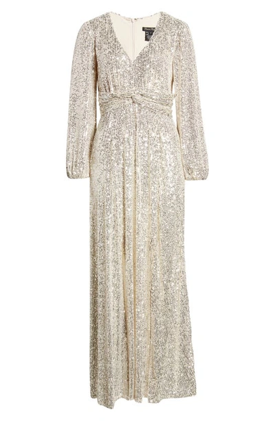 Pisarro Nights Sequin Long Sleeve A-line Gown In Jbs Silver