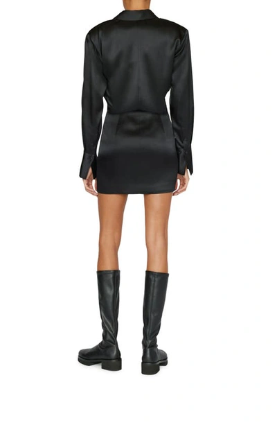 Shop Frame Strong Shoulder Long Sleeve Stretch Silk Minidress In Noir