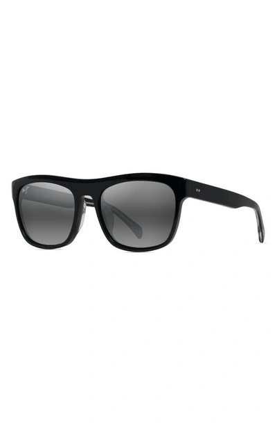 Shop Maui Jim S-turns 56mm Polarized Rectangle Sunglasses In Black With Crystal Interior