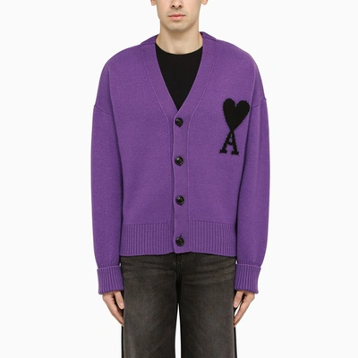 Shop Ami Alexandre Mattiussi Ami De Coeur Violet Wool Cardigan In Purple