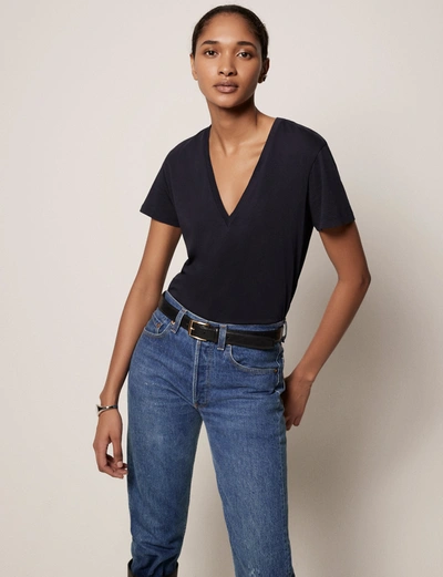 Shop Another Tomorrow V-neck T-shirt - Sustainable Fashion |  In Navy