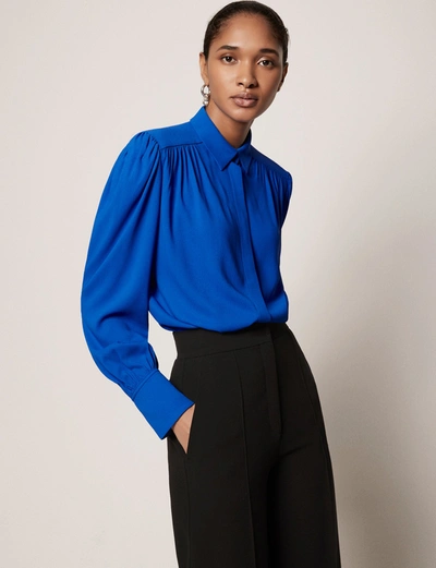Shop Another Tomorrow Gathered Blouse In Cobalt
