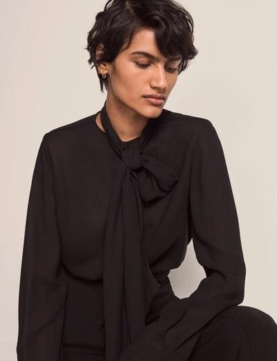 Another Tomorrow Exaggerated Bow Blouse In Black