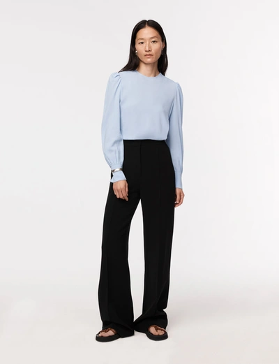 Shop Another Tomorrow Gathered Sleeve Crewneck Blouse In Oxford Blue