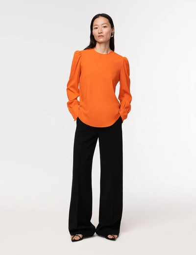 Shop Another Tomorrow Gathered Sleeve Crewneck Blouse In Tangerine