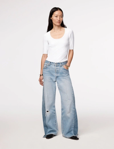 Another Tomorrow Rib-knit Scoopneck Top In White