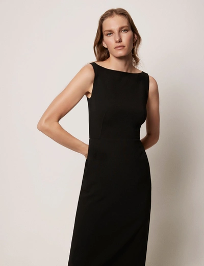 Another Tomorrow Doppio Merino-wool Blend Boatneck Midi-dress In Black