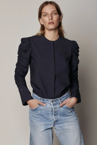 Shop Another Tomorrow Shirred Sleeve Blouse In Midnight